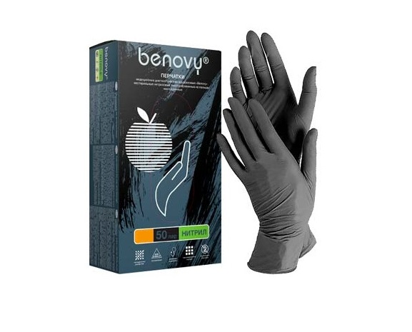 Перчатки нитриловые черные размер М 50пар/уп BENOVY 10-45 на сайте RemAutoSnab
